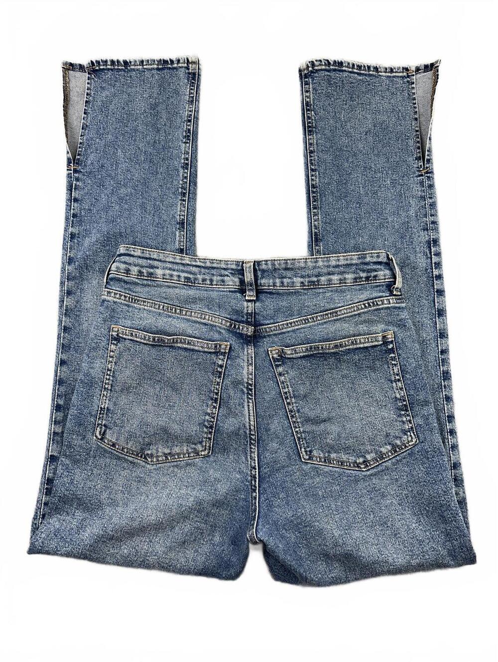 H&M High Waist Flared Blue Denim Jeans with Side Slits Vintage Retro Style